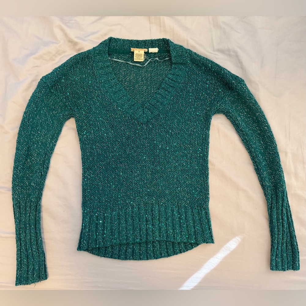 Mudd Teal V-Neck Women's Sweater With Sequins size small